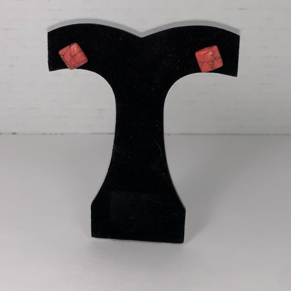 10mm Red Square Howlite Post Earrings